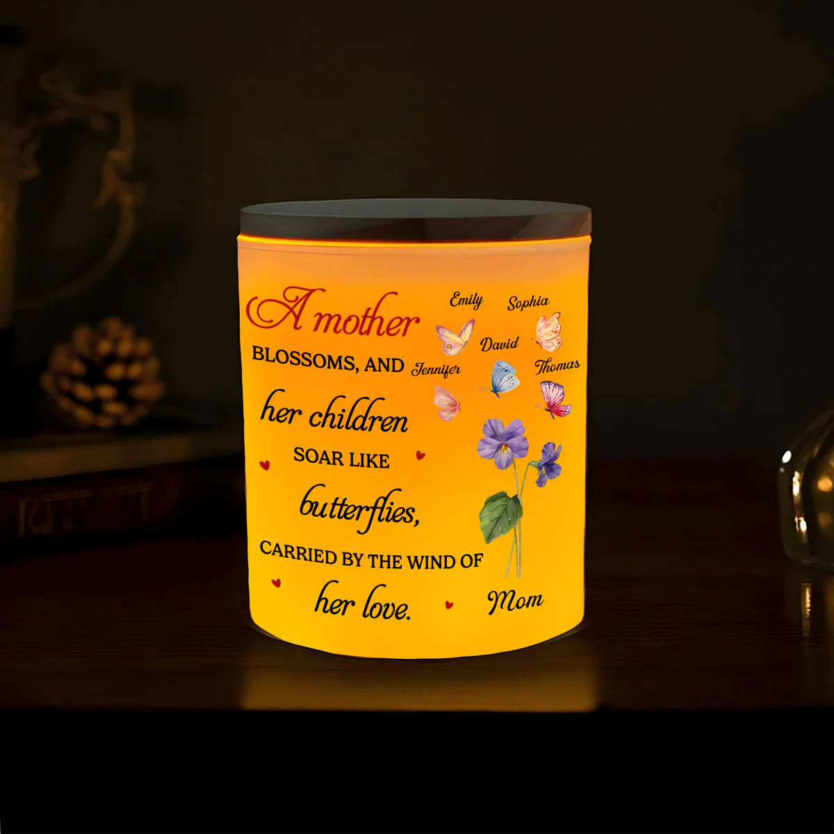 A Mother Blossoms - Personalized Custom Glass Jar With LED Candle - Image 6