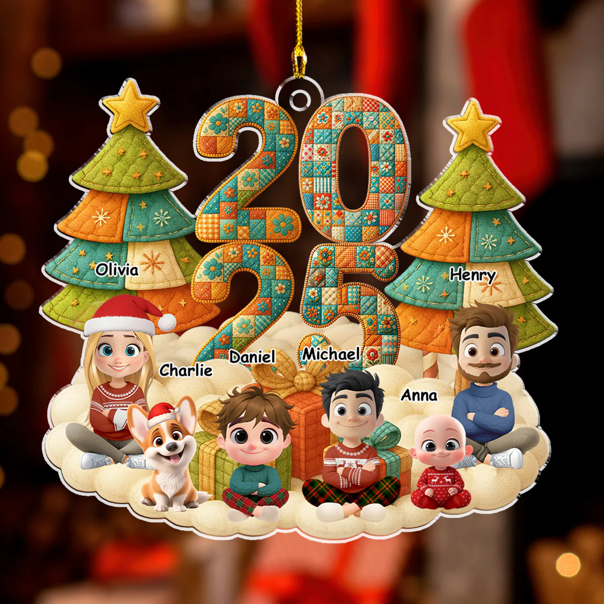 A Patchwork Family - Personalized Custom Acrylic Ornament - Image 4