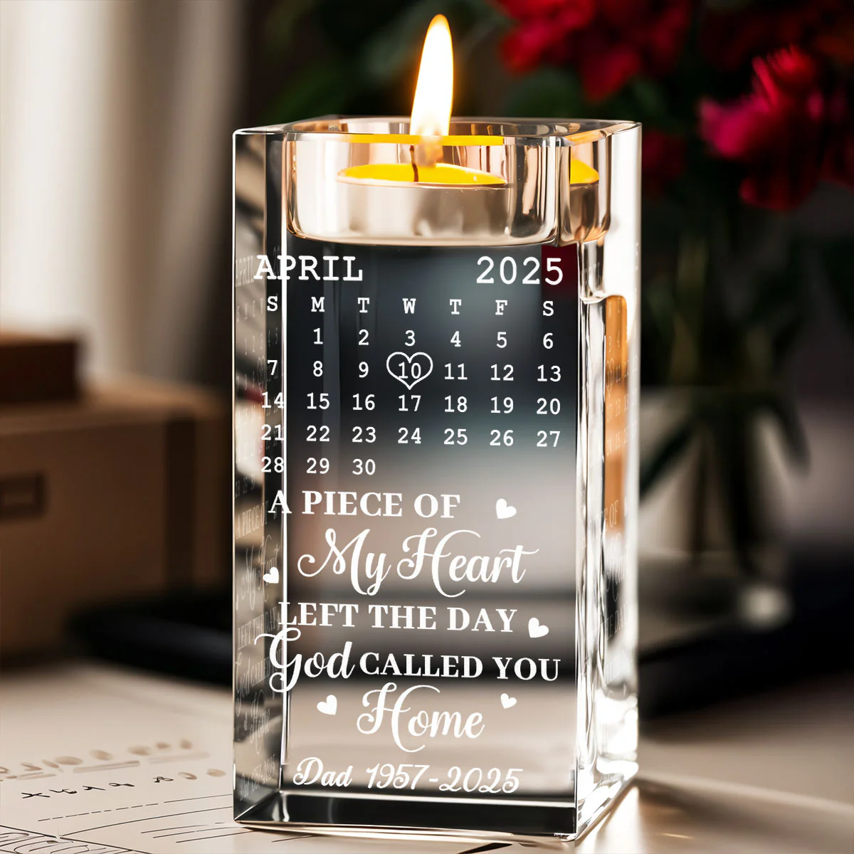 A Piece Of My Heart - Personalized Custom Engraved Crystal Candle Holder - Image 2