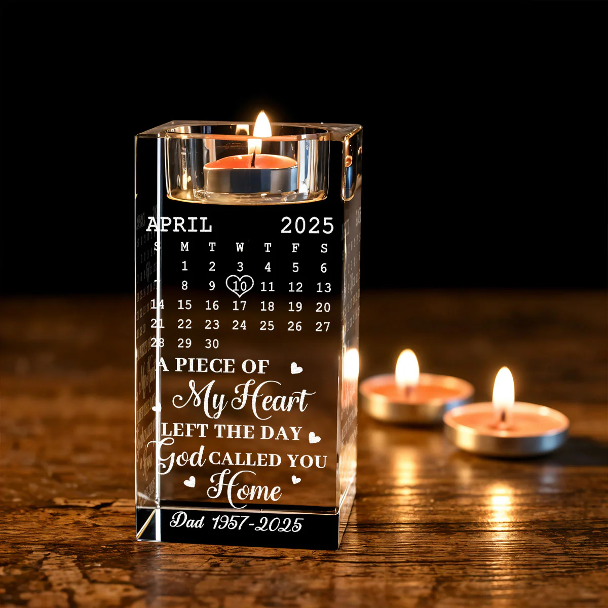 A Piece Of My Heart - Personalized Custom Engraved Crystal Candle Holder - Image 4