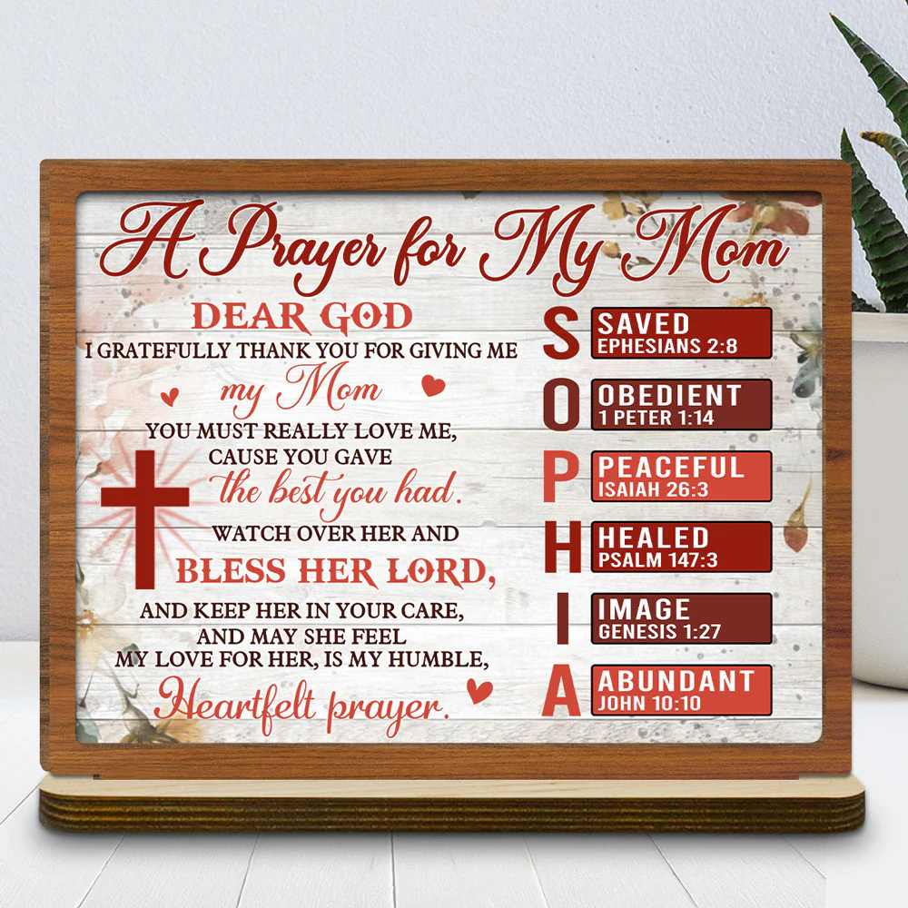 A Prayer For Mom - Personalized Custom 2-Layer Wood Plaque With Flat Base - Image 2
