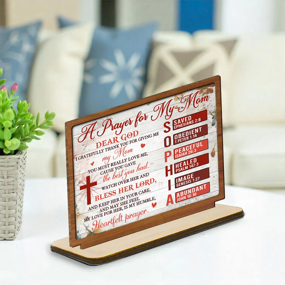 A Prayer For Mom - Personalized Custom 2-Layer Wood Plaque With Flat Base - Image 3