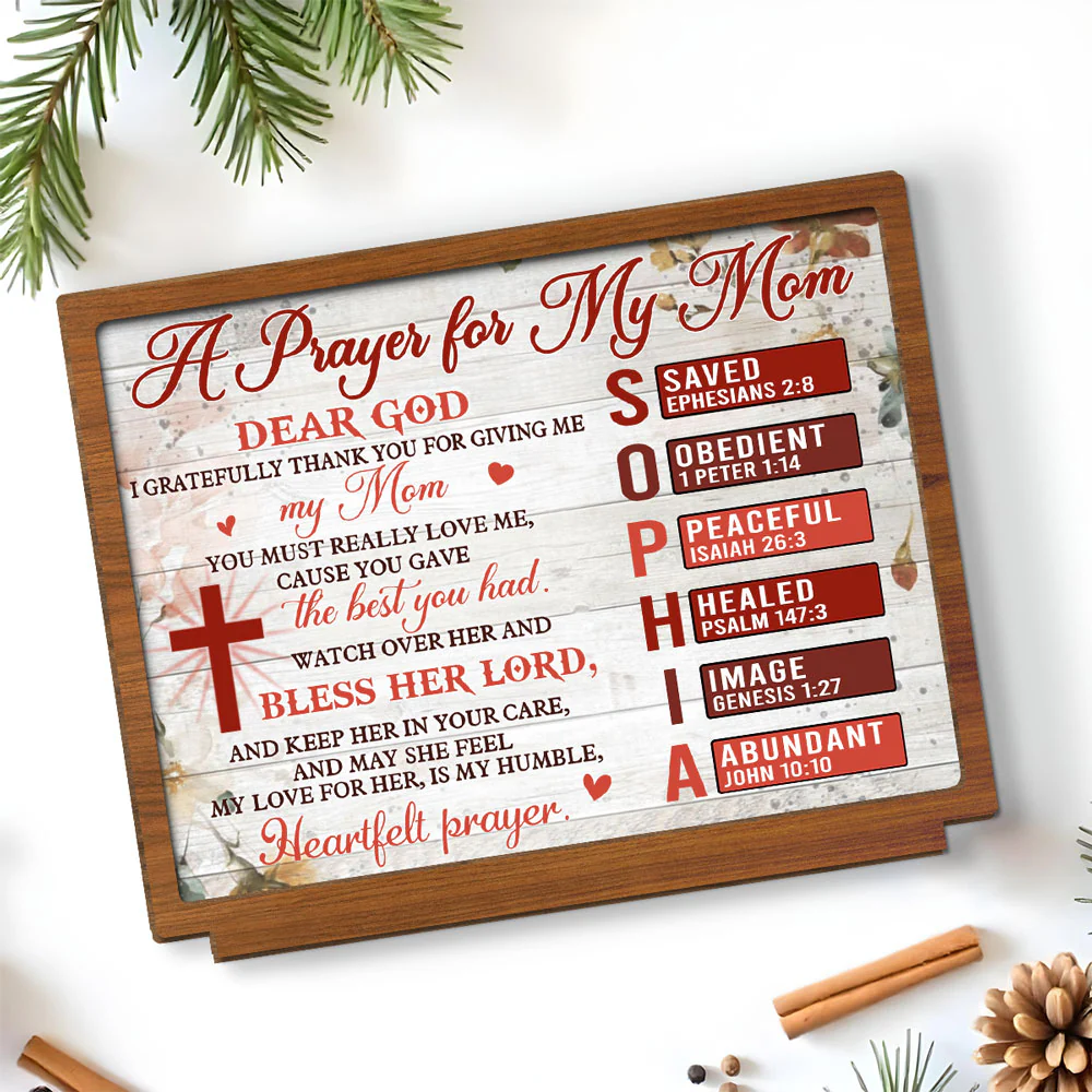 A Prayer For Mom - Personalized Custom 2-Layer Wood Plaque With Flat Base - Image 5