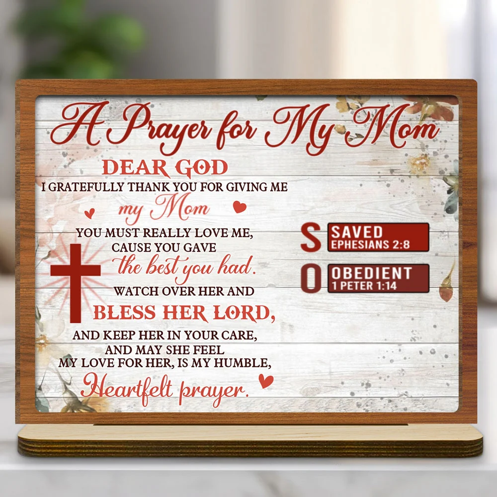 A Prayer For Mom - Personalized Custom 2-Layer Wood Plaque With Flat Base - Image 6