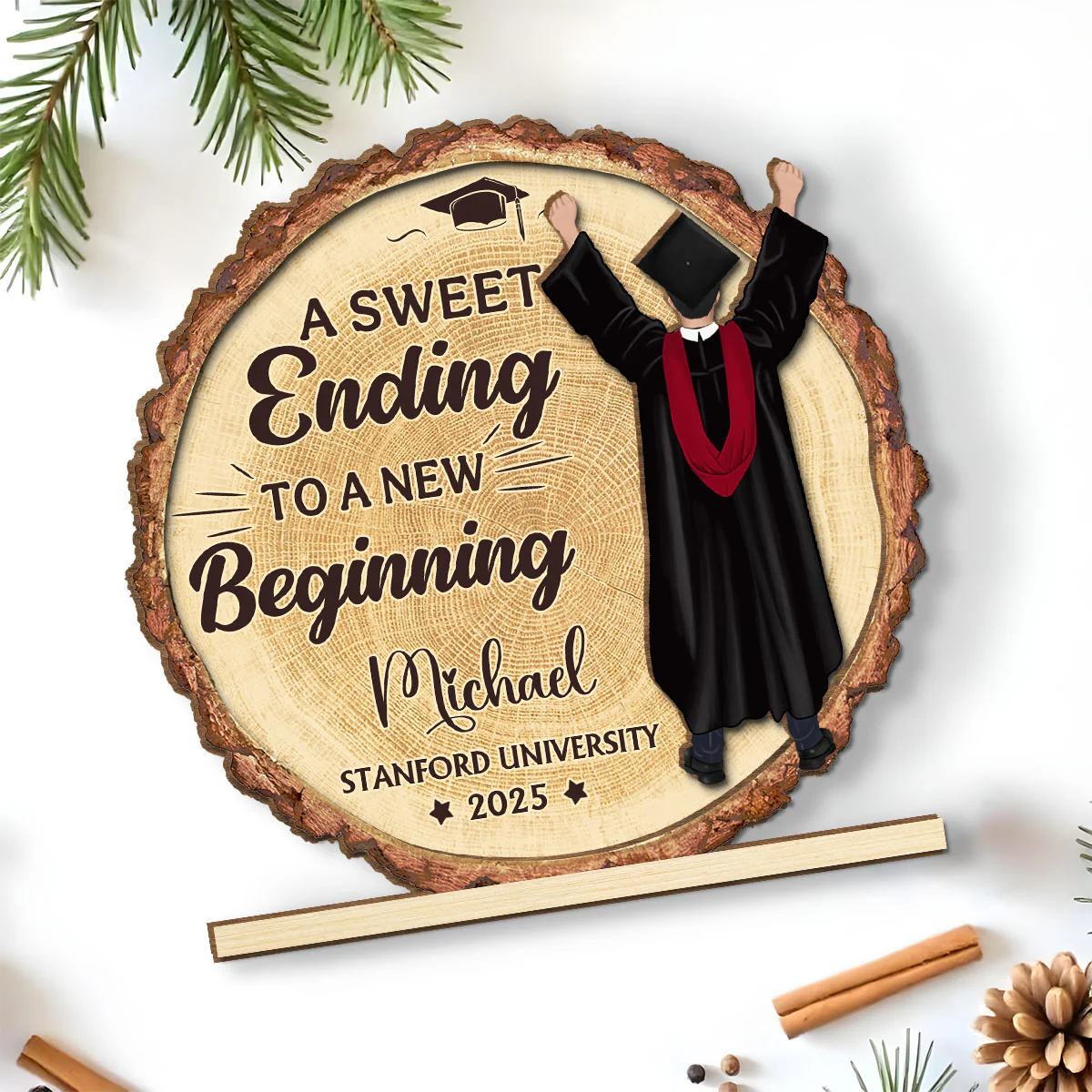 A Sweet Ending To A New Beginning - Personalized Custom 2-Layer Wood Plaque With Flat Base - Image 4