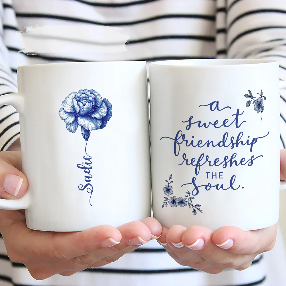 A Sweet Friendship Blue Toile - Personalized Custom Coffee Mug - Image 4