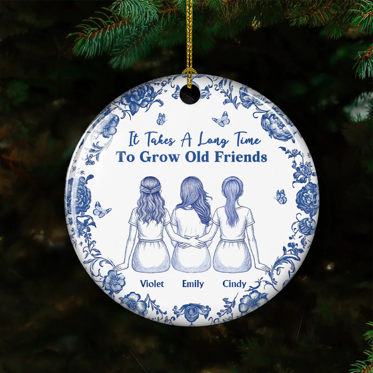 A True Friendship Blue Toile - Personalized Custom Ceramic Ornament - Image 4