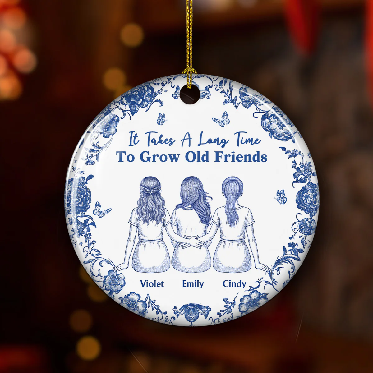 A True Friendship Blue Toile - Personalized Custom Ceramic Ornament - Image 5