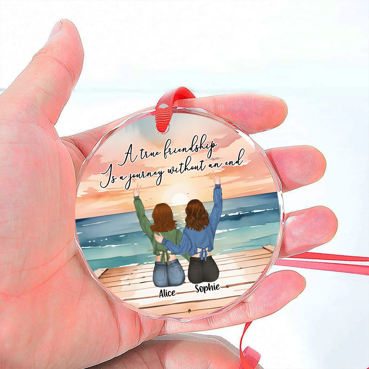 A True Friendship Is A Journey Without An End- Personalized Custom Glass Ornament - Image 2