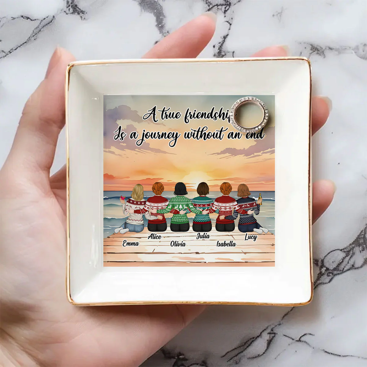 A True Friendship Is A Journey Without An End - Personalized Custom Jewelry Dish - Image 4