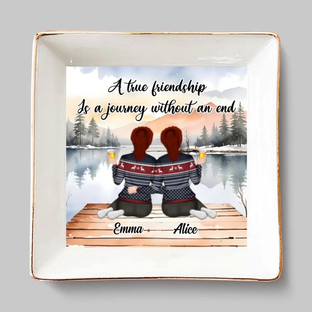 A True Friendship Is A Journey Without An End - Personalized Custom Jewelry Dish - Image 6