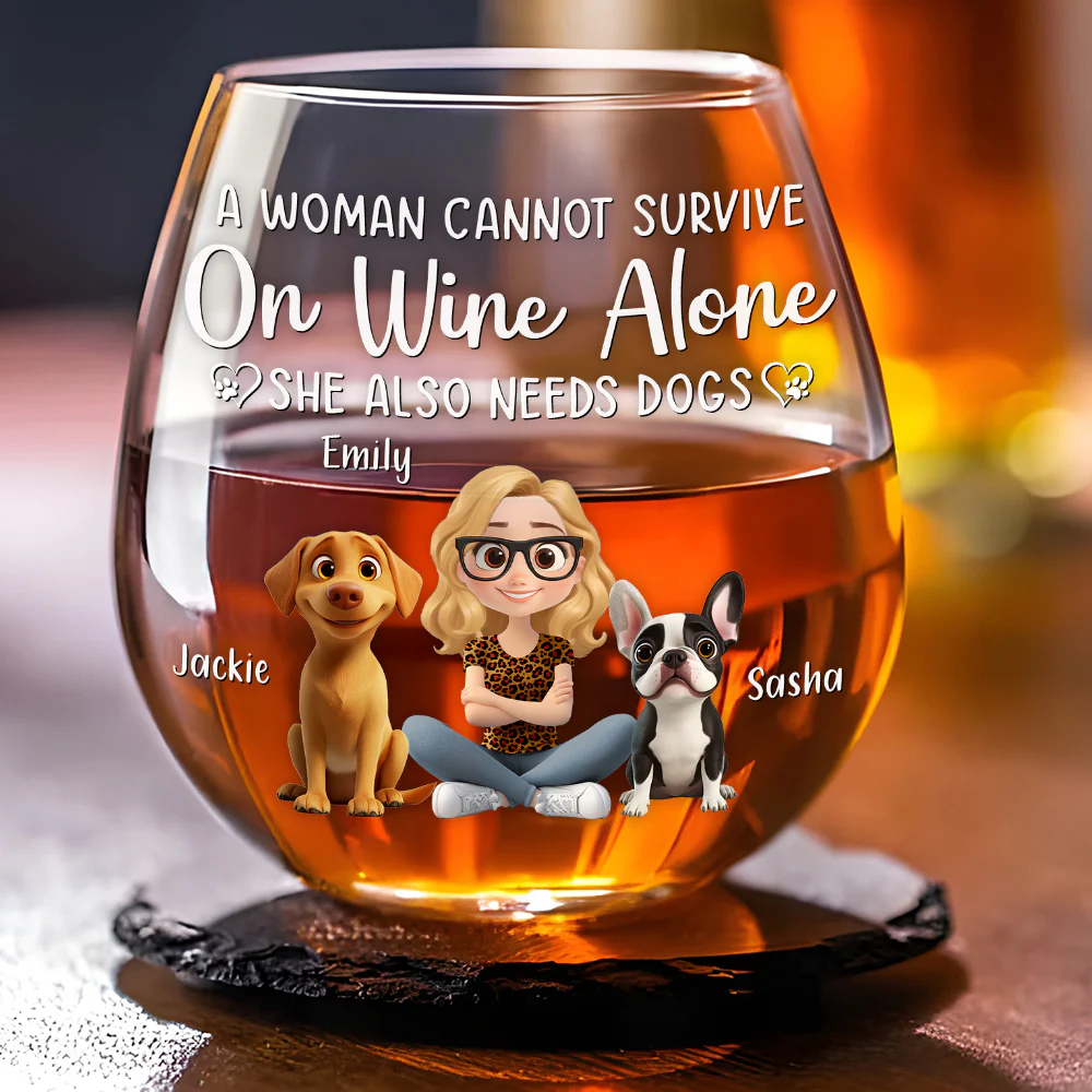 A Woman Also Needs A Dog - Personalized Custom Wine Glass - Image 2