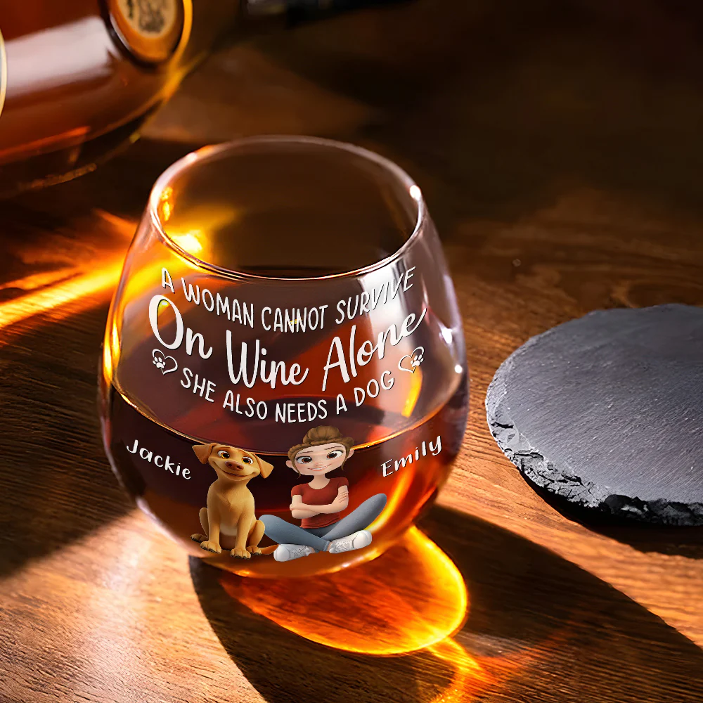 A Woman Also Needs A Dog - Personalized Custom Wine Glass - Image 4