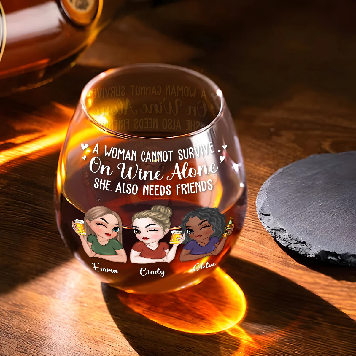 A Woman Cannot Survive On Wine Alone - Personalized Custom Wine Glass - Image 2
