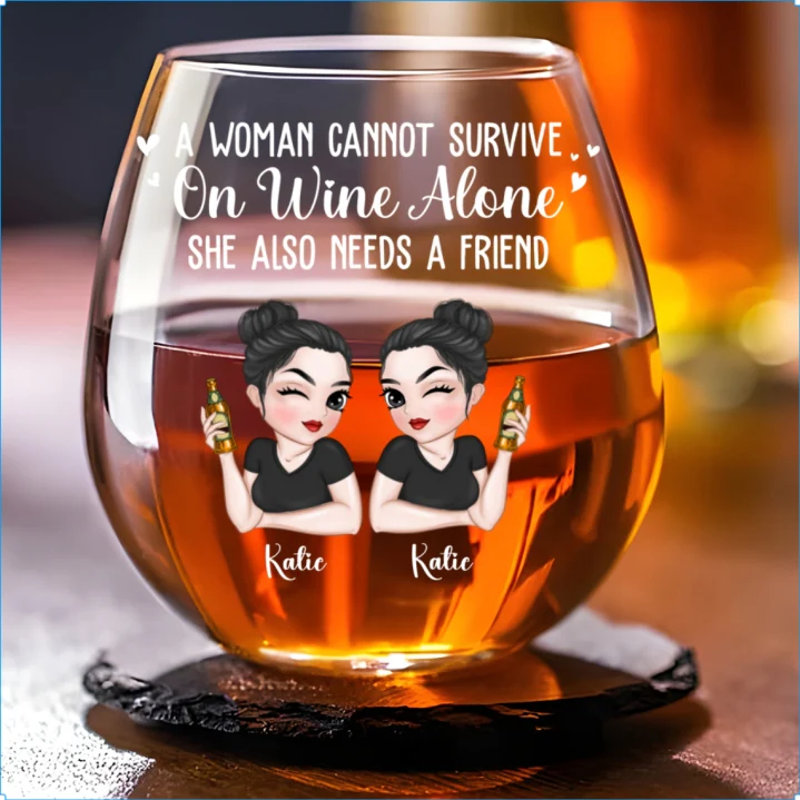 A Woman Cannot Survive On Wine Alone - Personalized Custom Wine Glass - Image 6