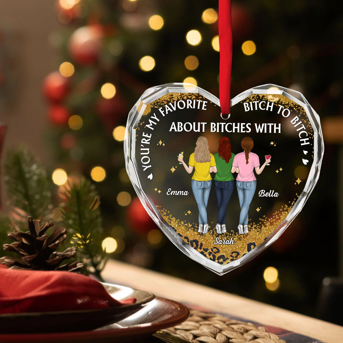 About Bitches With - Personalized Custom Glass Ornament - Image 3