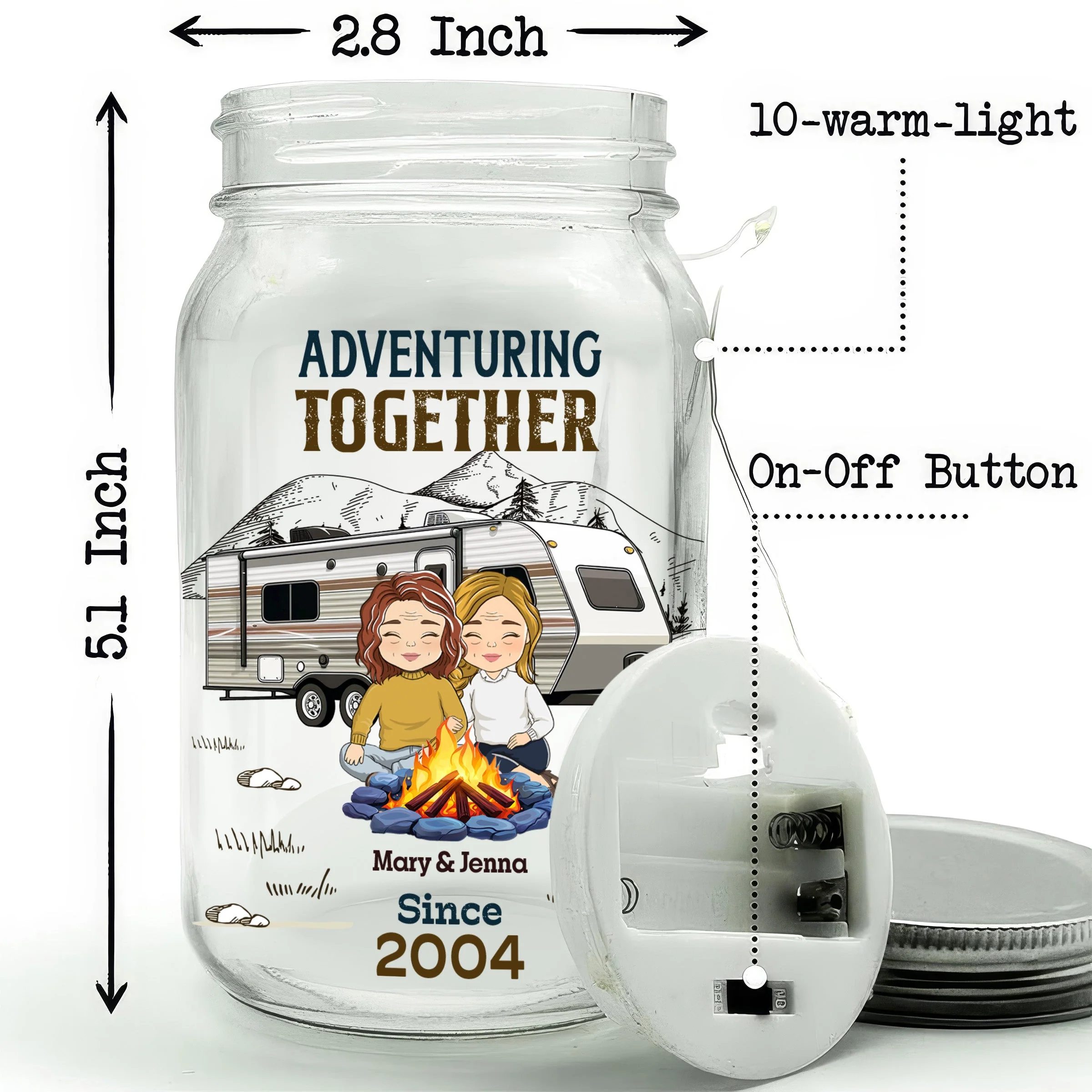 Adventuring Together - Personalized Custom Mason Jar Light - Image 4