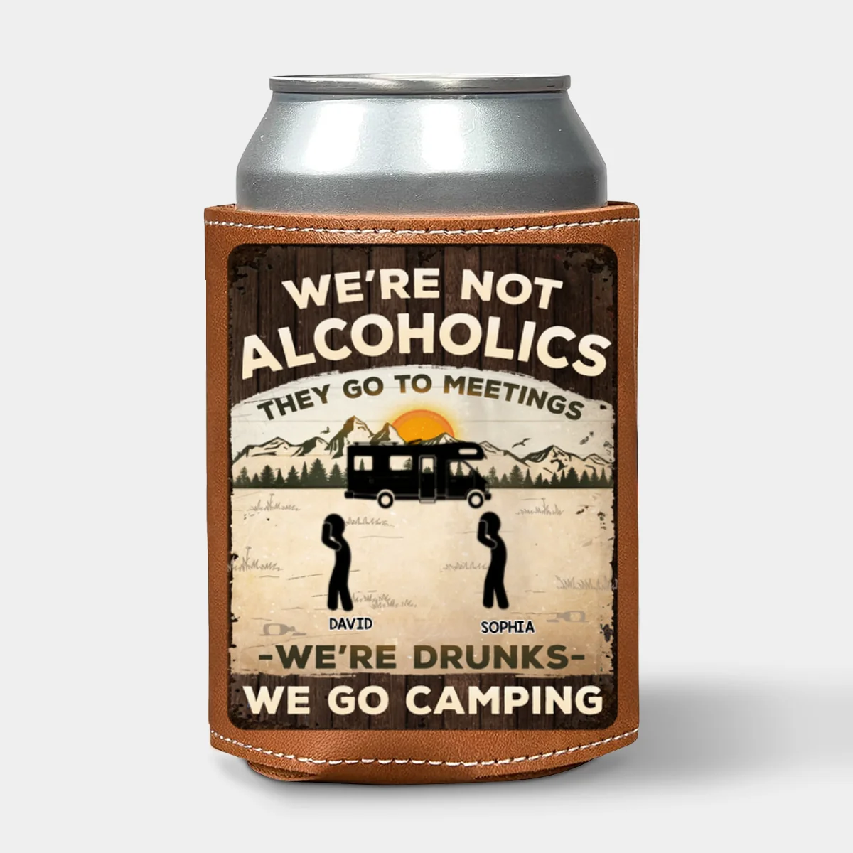 Alcoholics Go to Meetings We Go Camping - Personalized Custom Leather Can Cooler Holder - Image 7