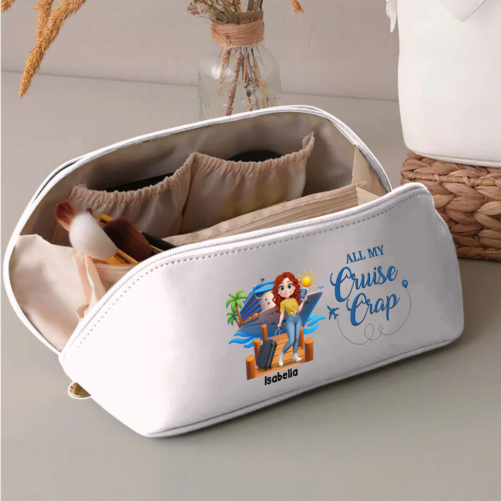 All My Cruise Crap - Personalized Custom Leather Makeup Bag - Image 3