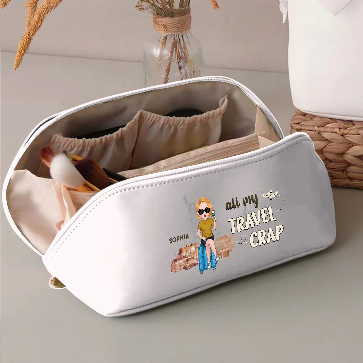 All My Travel Crap - Personalized Custom Leather Makeup Bag - Image 3