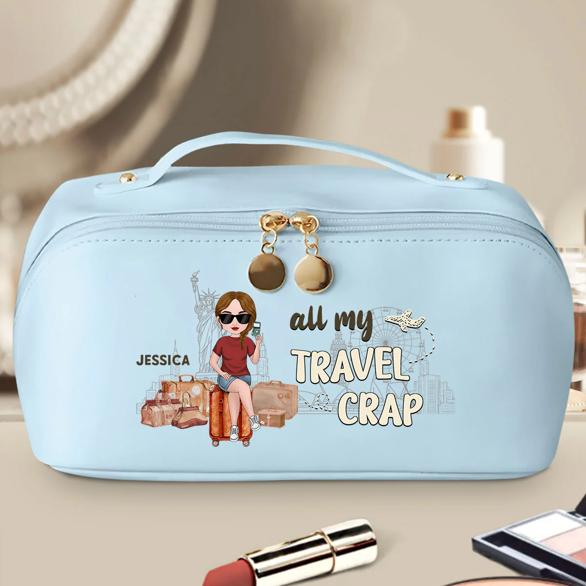 All My Travel Crap - Personalized Custom Leather Makeup Bag - Image 5