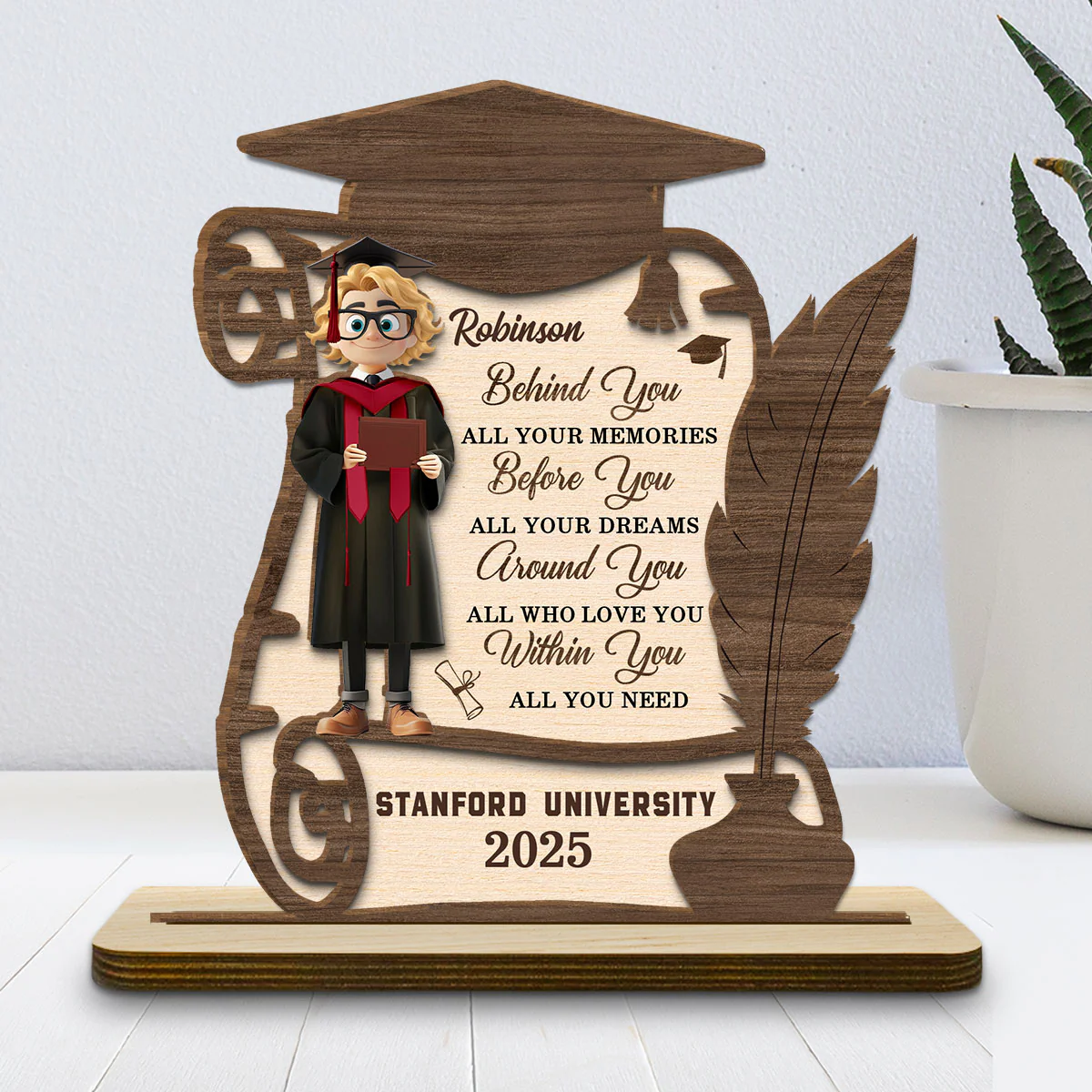 All Your Dreams Come True - Personalized Custom 2-Layer Wood Plaque With Flat Base - Image 4