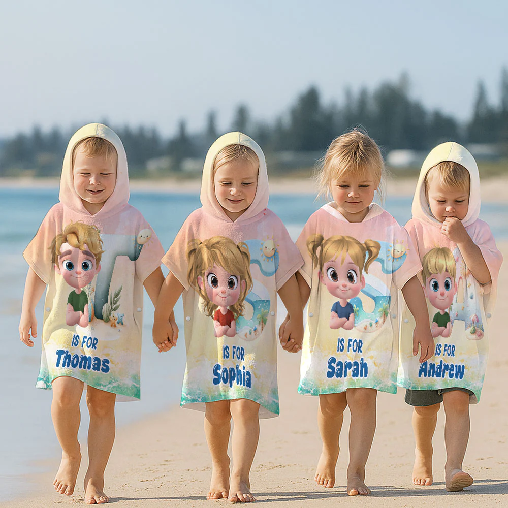 Alphabet Cartoon - Personalized Custom Hooded Beach Towel - Image 5