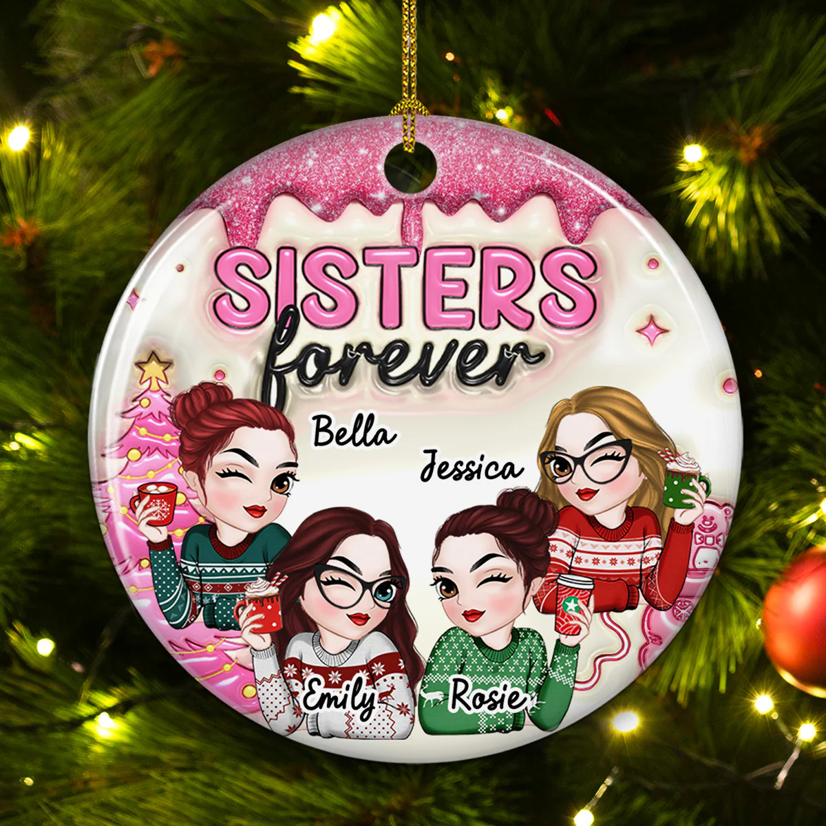 Always Besties - Personalized Custom 3D Inflated Effect Ceramic Ornament - Image 3