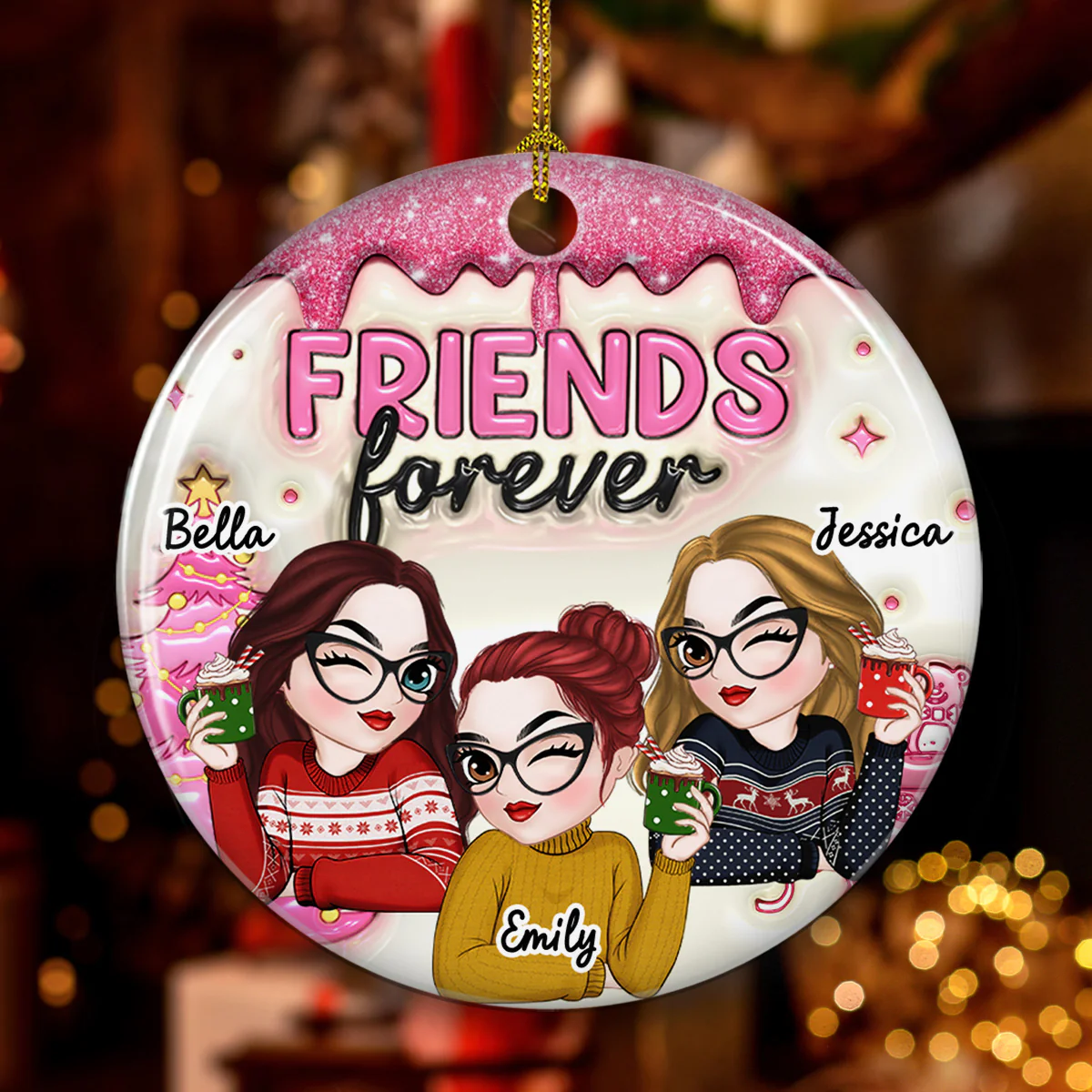 Always Besties - Personalized Custom 3D Inflated Effect Ceramic Ornament - Image 4