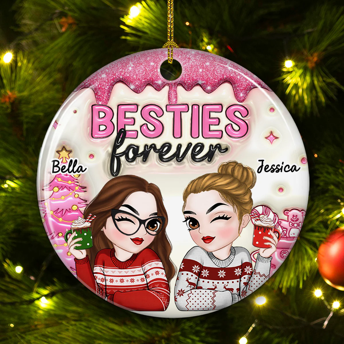 Always Besties - Personalized Custom 3D Inflated Effect Ceramic Ornament - Image 5