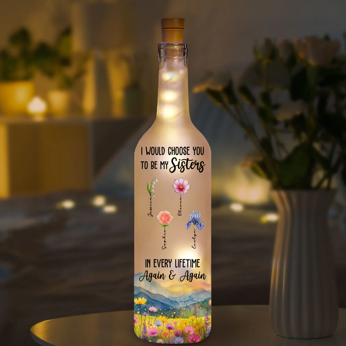 Always Choose You My Sisters - Personalized Custom Bottle Lamp - Image 4