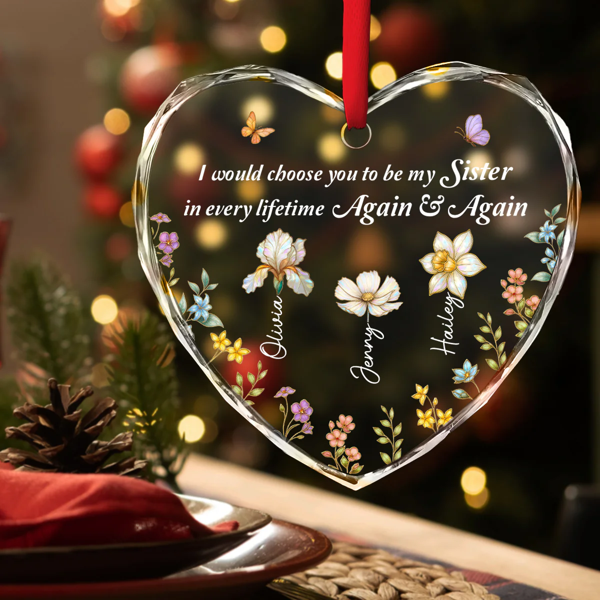 Always Choose You My Sisters - Personalized Custom Glass Ornament - Image 4