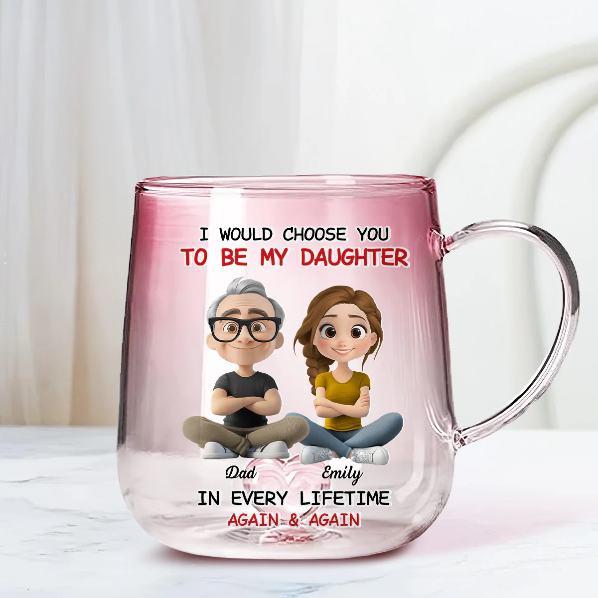 Always Choose You - Personalized Custom Pink Gradient Glass Mug - Image 2