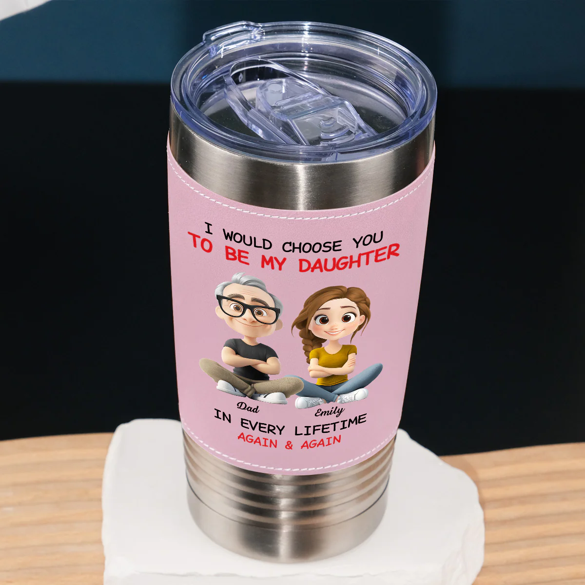 Always Choose You - Personalized Custom Pink Leather Tumbler - Image 3