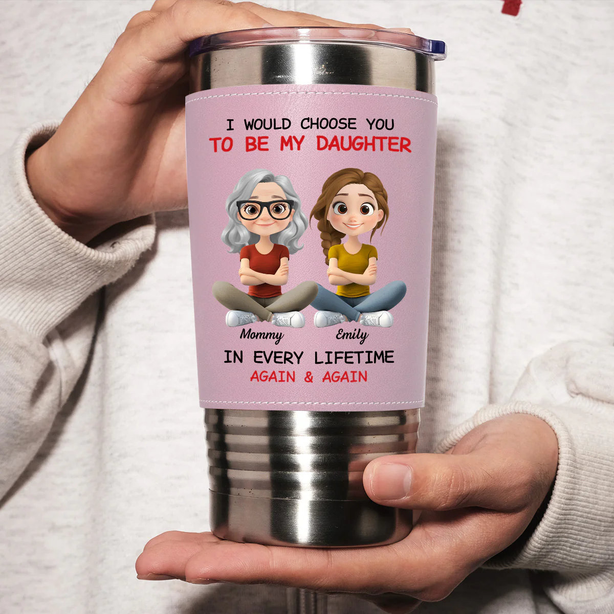 Always Choose You - Personalized Custom Pink Leather Tumbler - Image 4