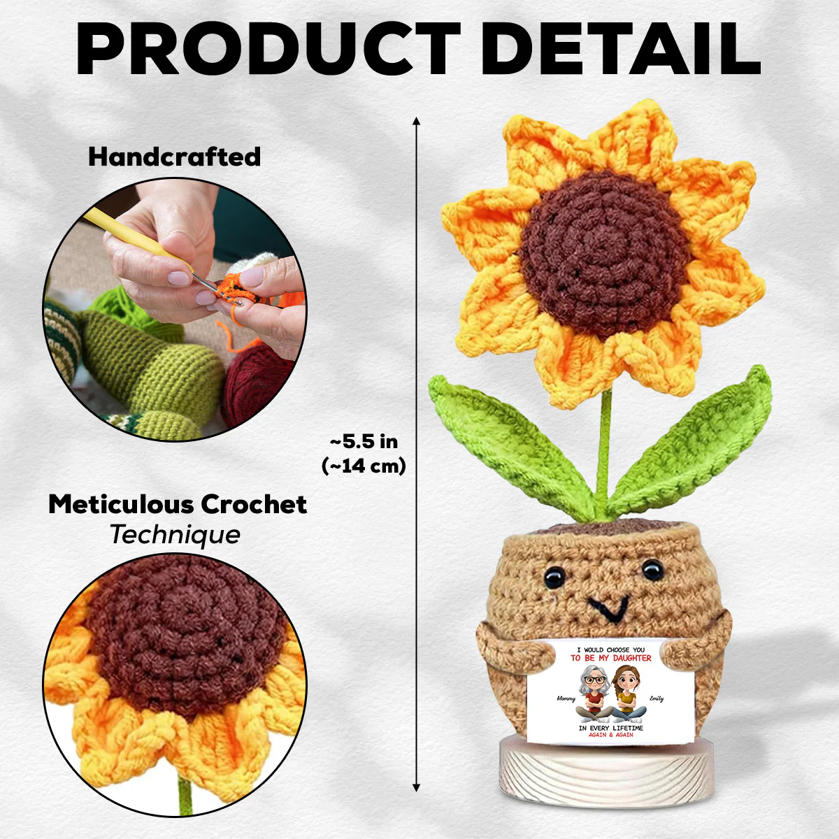 Always Choose You - Personalized Custom Sunflower Crocheted Plushie With Message - Image 4