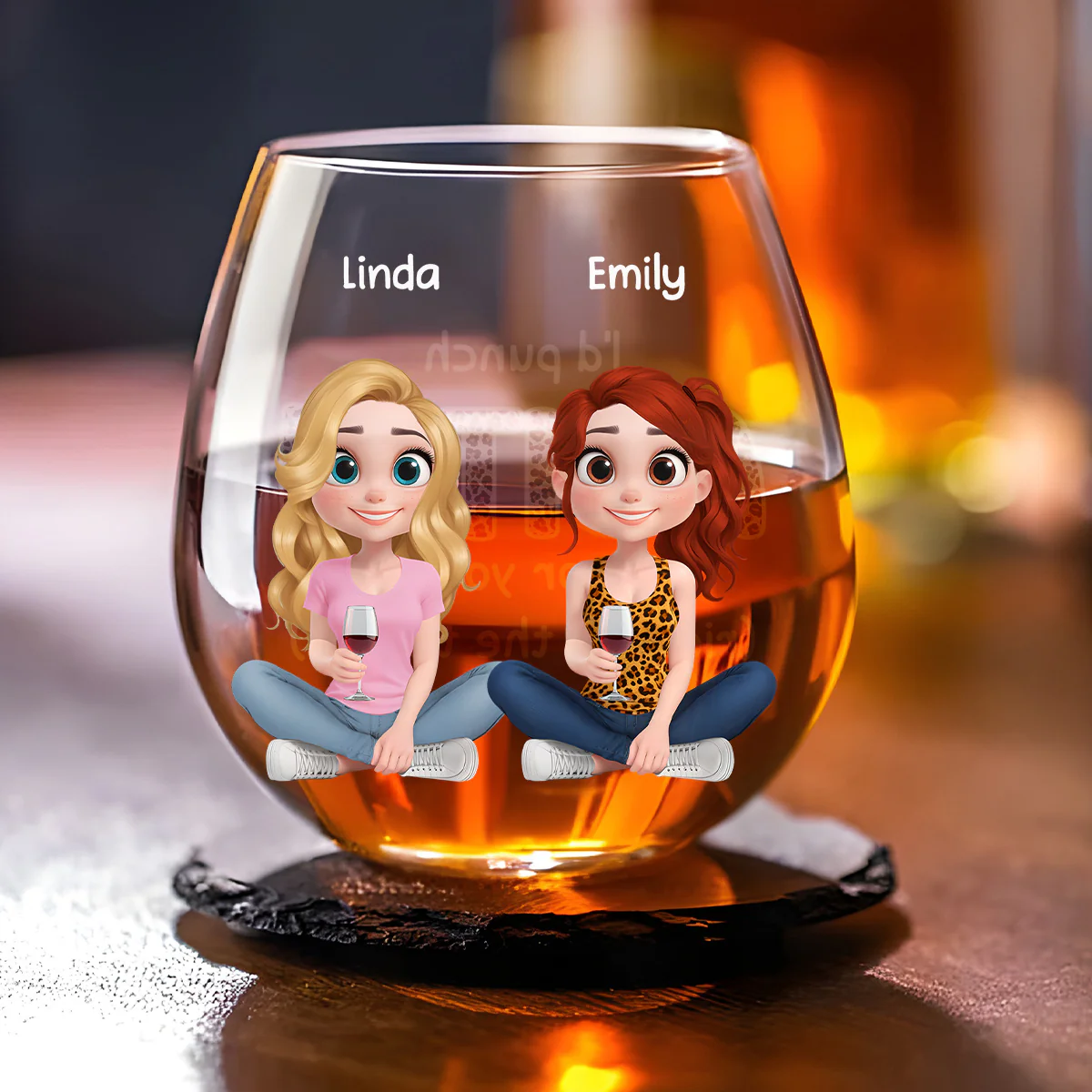 Always Friends Cartoonize - Personalized Custom Wine Glass - Image 2