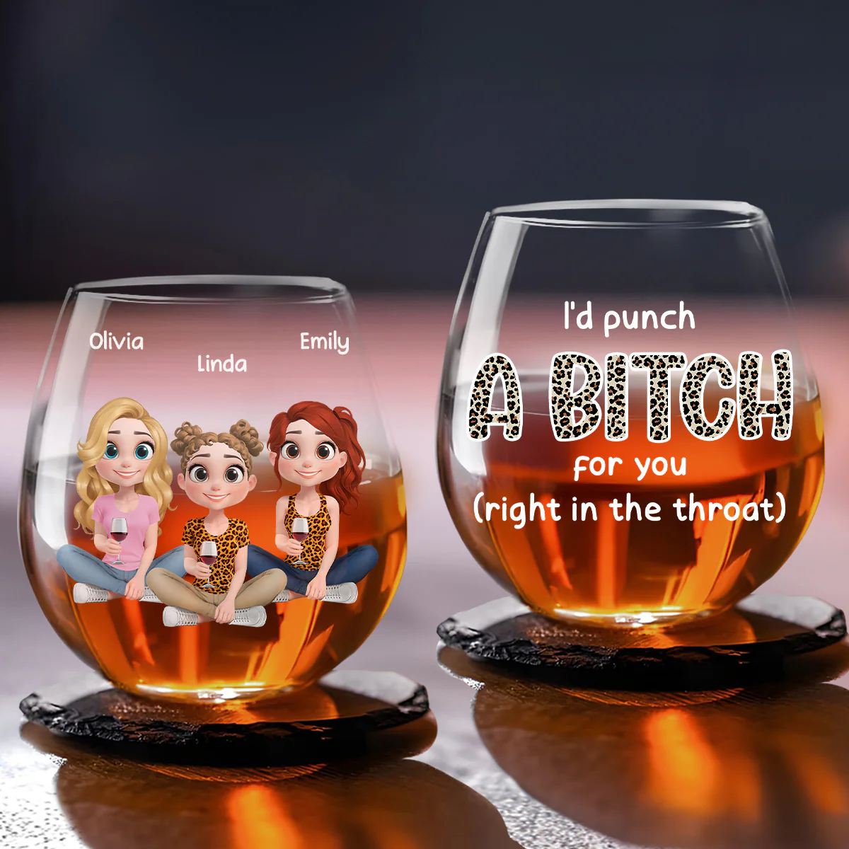 Always Friends Cartoonize - Personalized Custom Wine Glass - Image 3