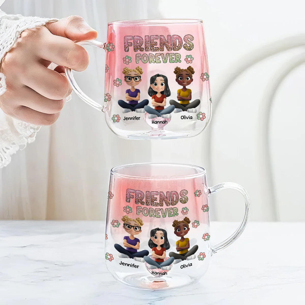 Always My Bestfriend - Personalized Custom Pink Gradient Glass Mug - Image 4