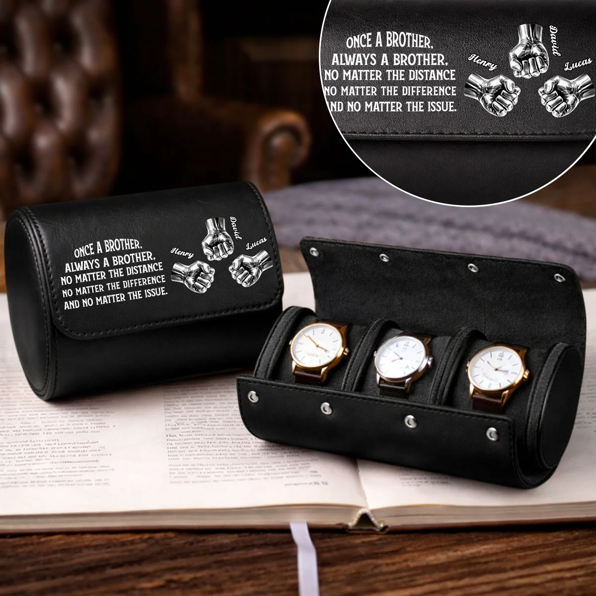 Always My Brother - Personalized Custom Leather Watch Case