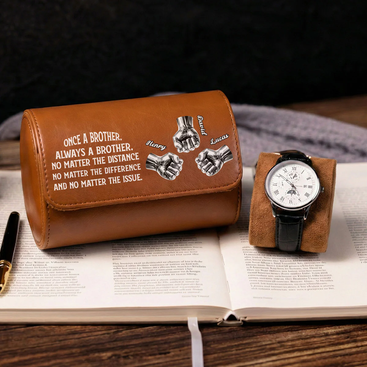 Always My Brother - Personalized Custom Leather Watch Case - Image 3