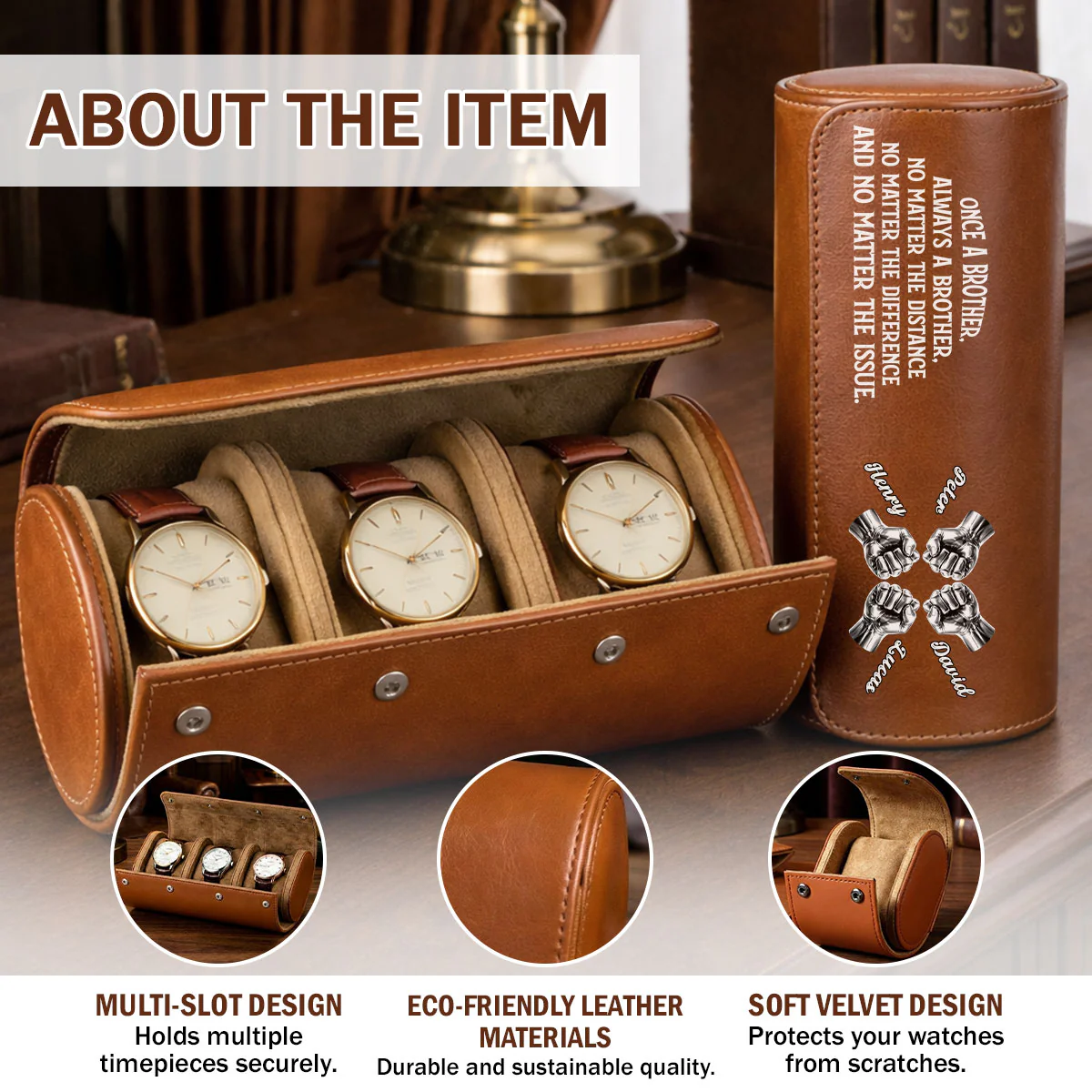 Always My Brother - Personalized Custom Leather Watch Case - Image 6