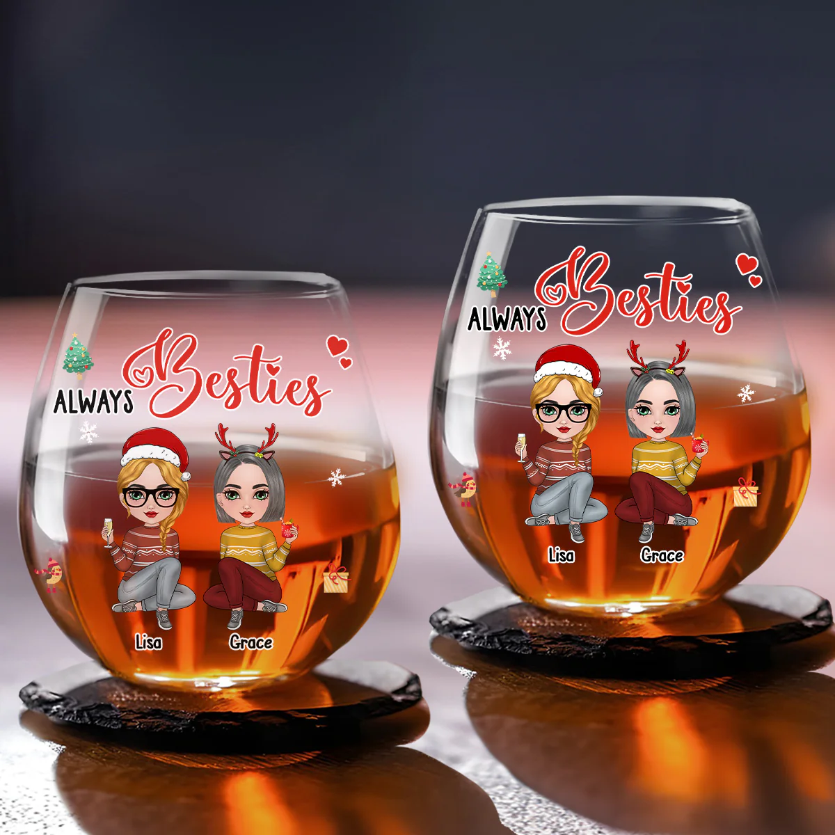 Always Sisters - Personalized Custom Wine Glass - Image 3