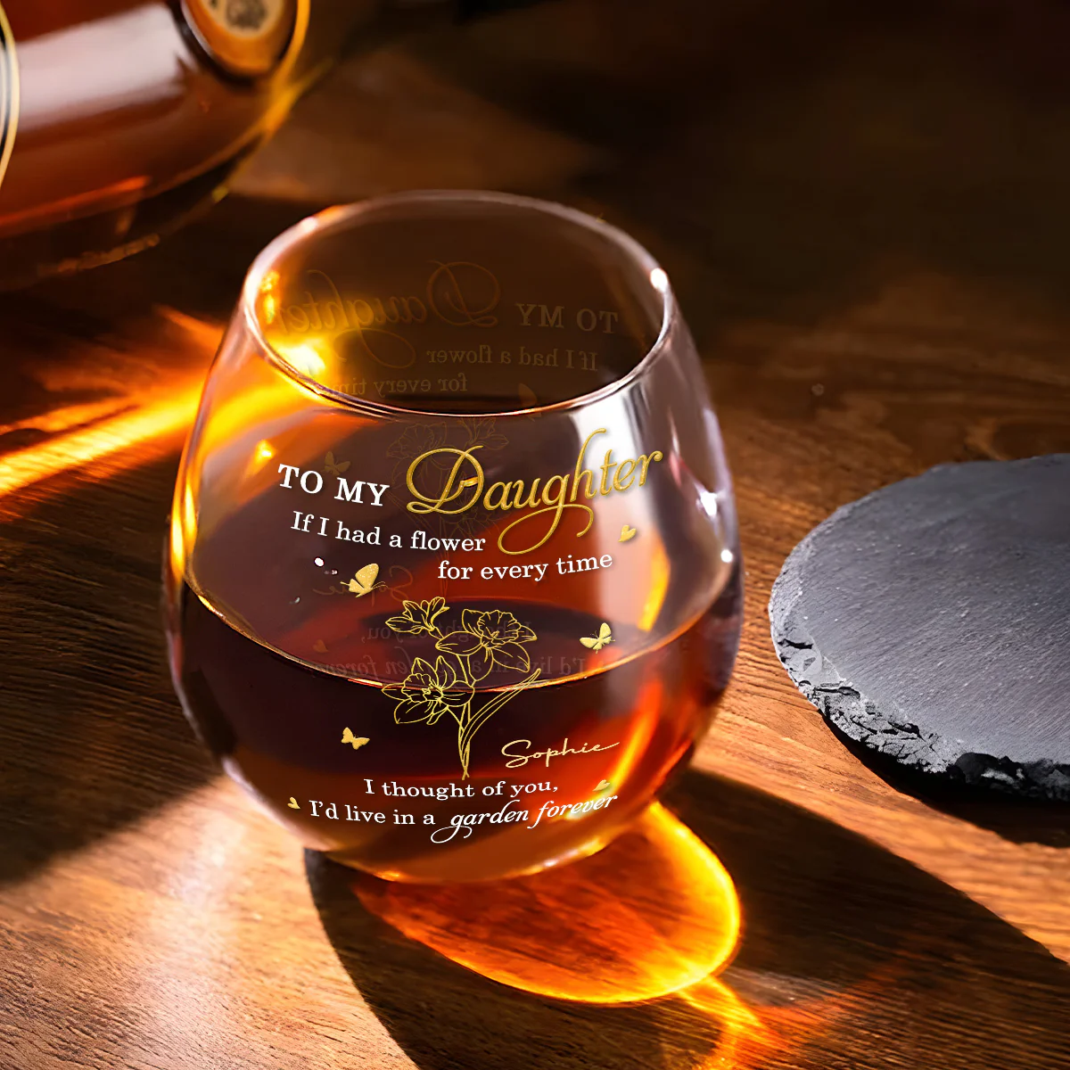 Always Thinking of You Daughter - Personalized Custom Wine Glass - Image 2