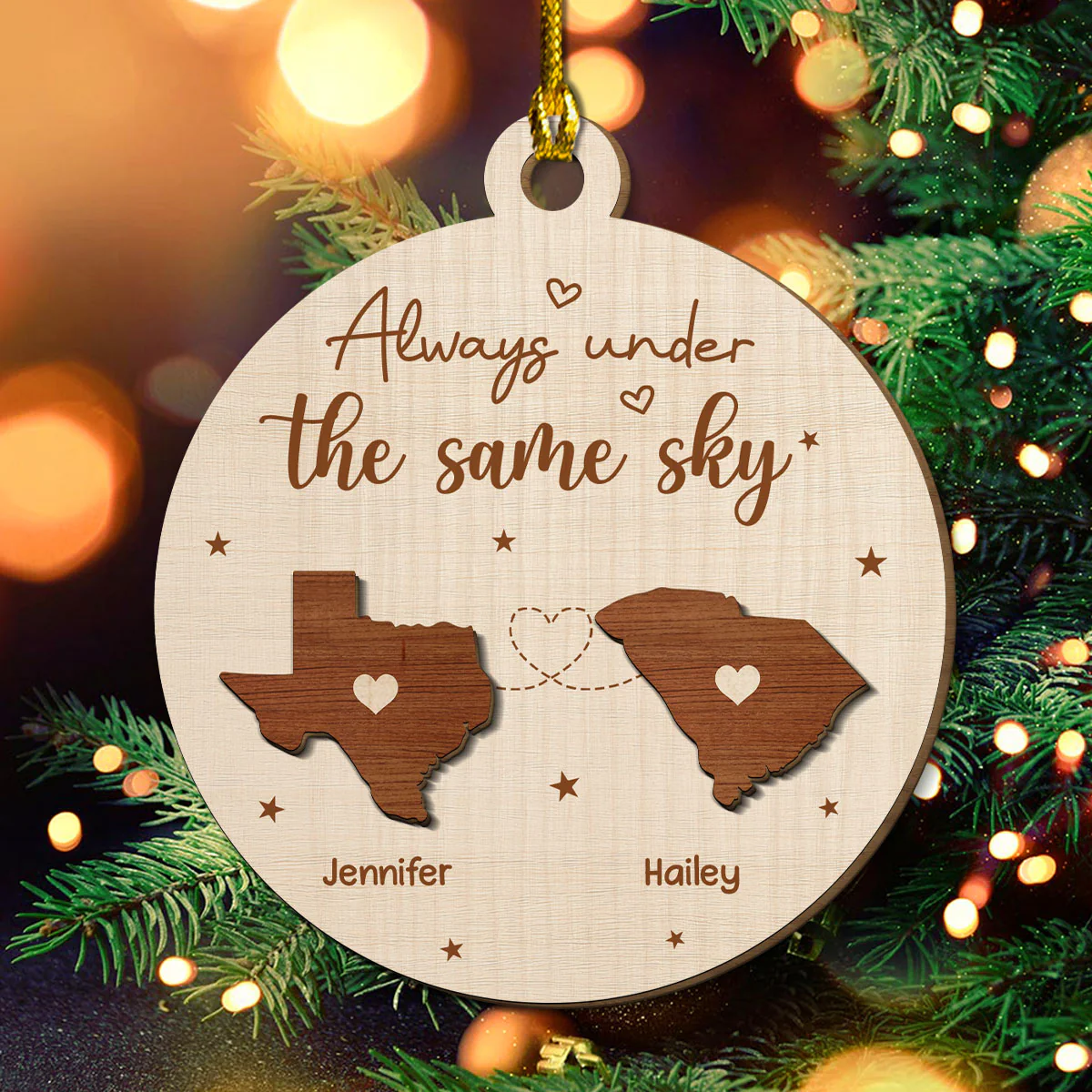 Always Under The Same Sky - Personalized Custom Freeshape 2-Layered Wood Ornament - Image 2