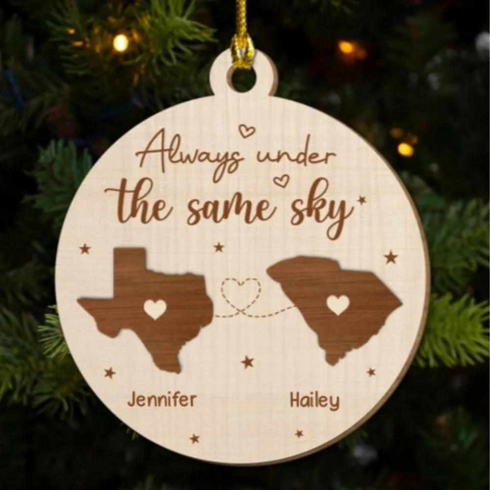 Always Under The Same Sky - Personalized Custom Freeshape 2-Layered Wood Ornament - Image 5