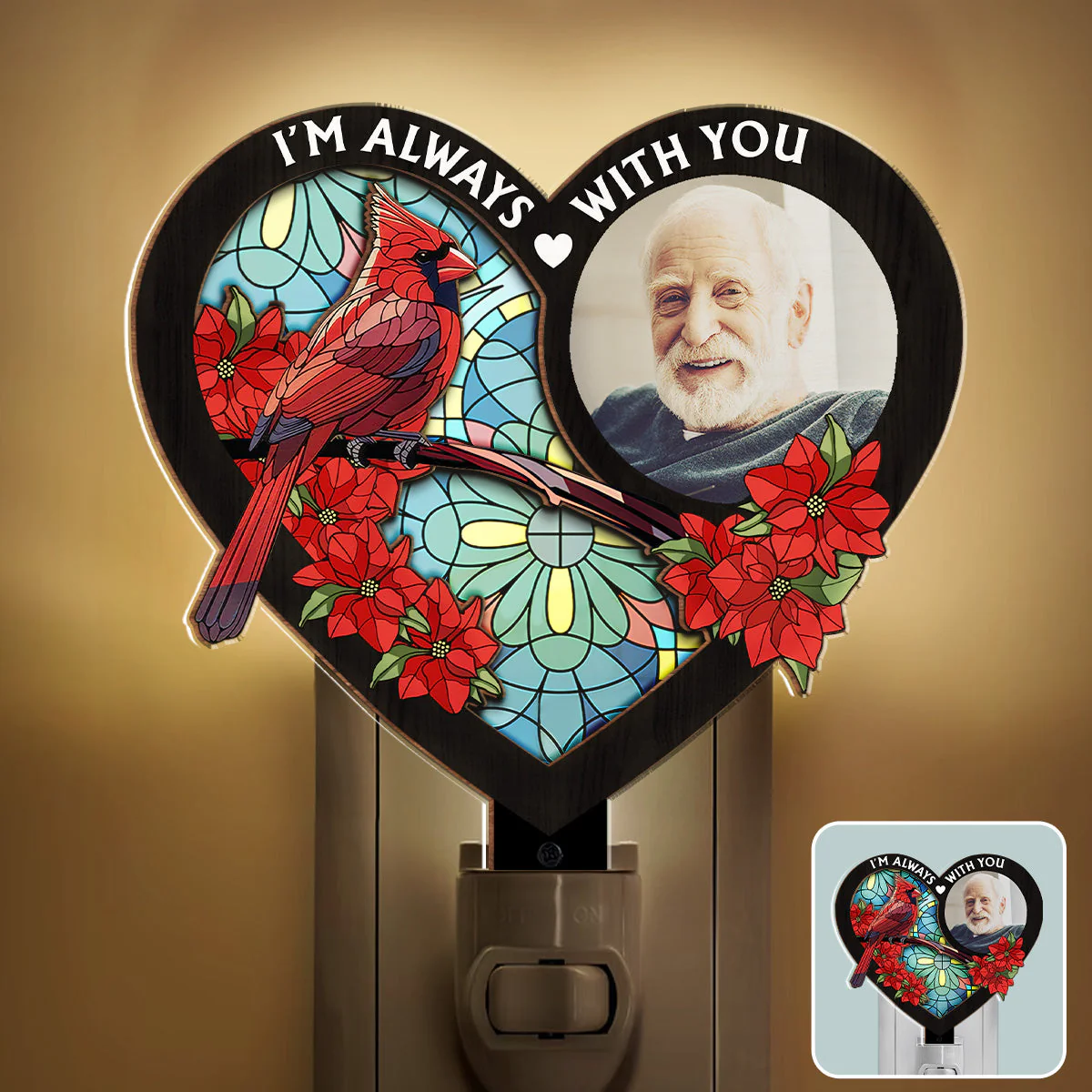 Always With You Memorial Heart - Personalized Custom Wood And Acrylic Night Light