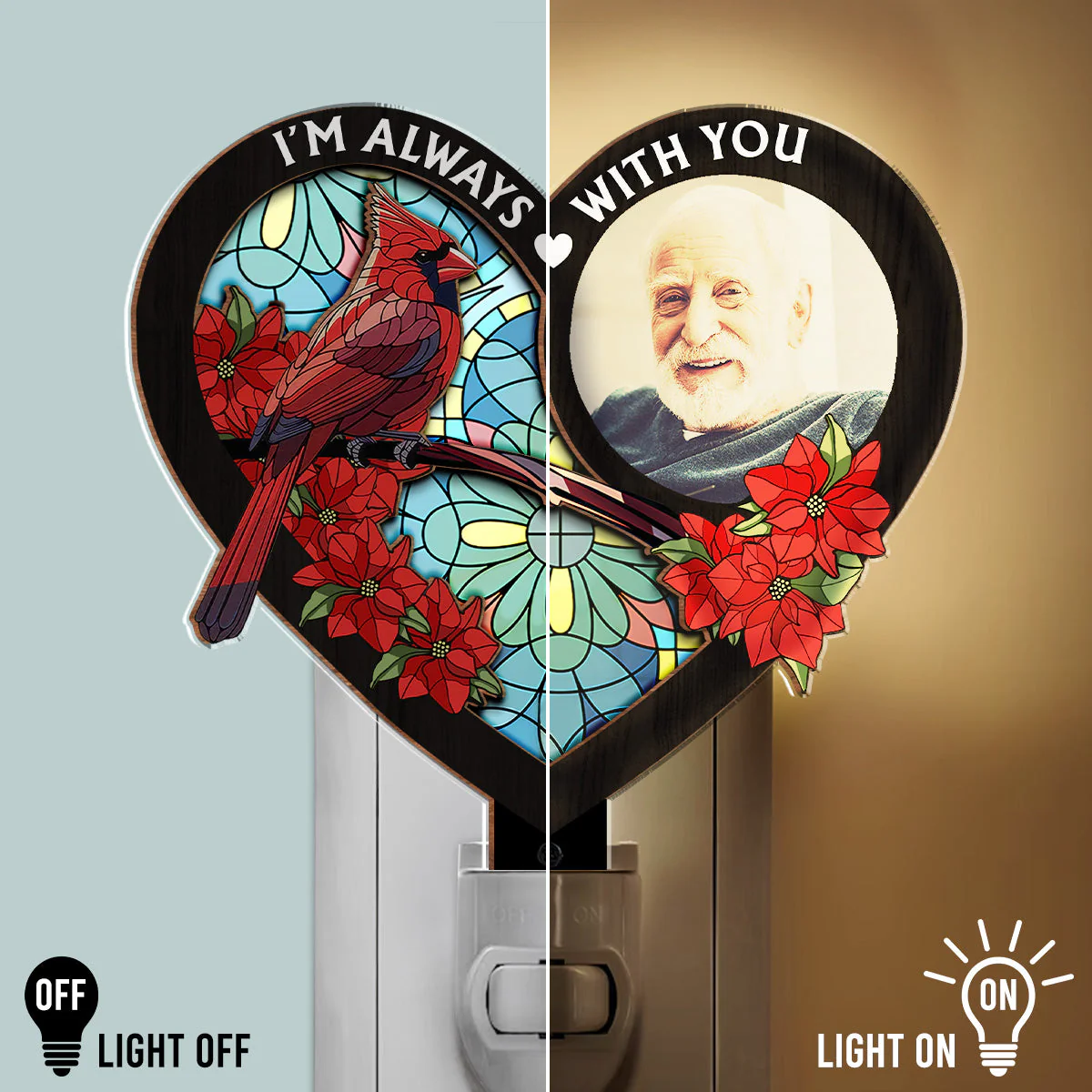 Always With You Memorial Heart - Personalized Custom Wood And Acrylic Night Light - Image 3