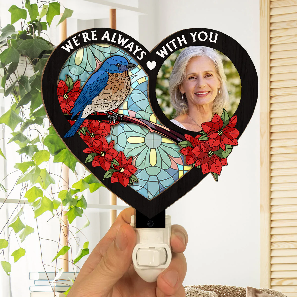 Always With You Memorial Heart - Personalized Custom Wood And Acrylic Night Light - Image 4