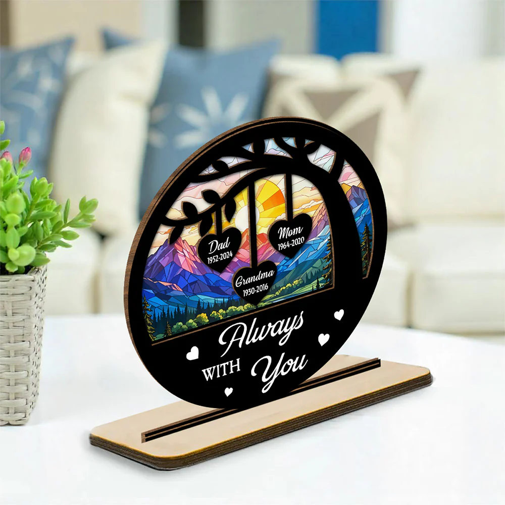 Always With You - Personalized Custom 2-Layer Wood Plaque With Flat Base - Image 2